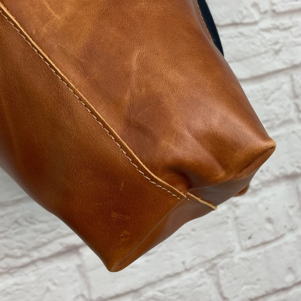 Able Navy Canvas Tote with Tan Leather Trim and Strap